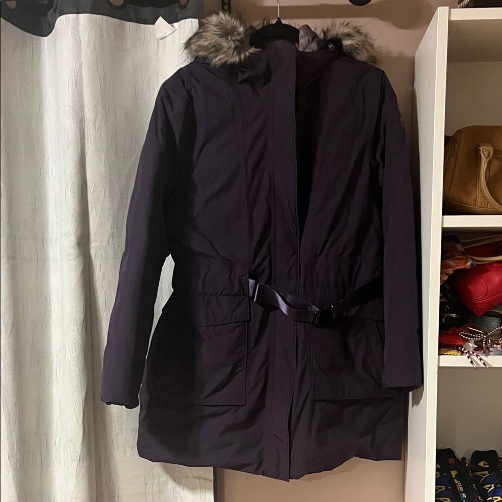 The North Face Women's Dark Purple Ski Jacket with Faux Fur Hood